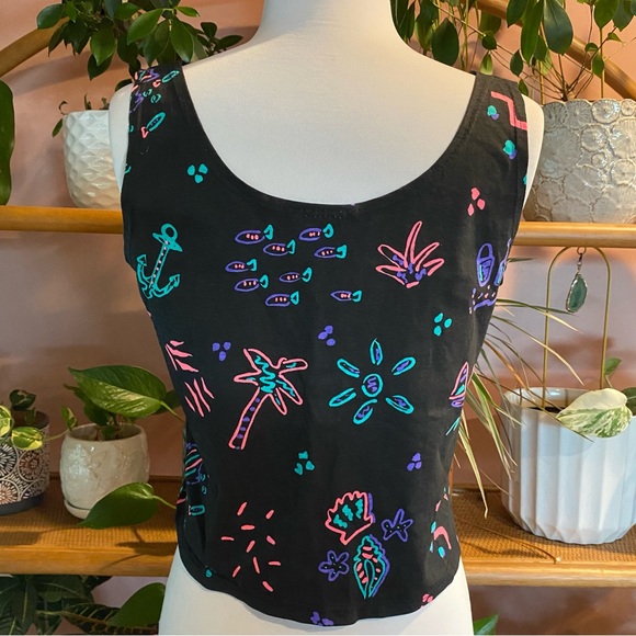 Vintage Black Tank Top with Colorful Patterns - Picture 3 of 12